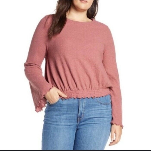 Madewell Texture &‎ Thread Smocked Bell Sleeve Top In Autumn Size L Cottage Core - Picture 1 of 7